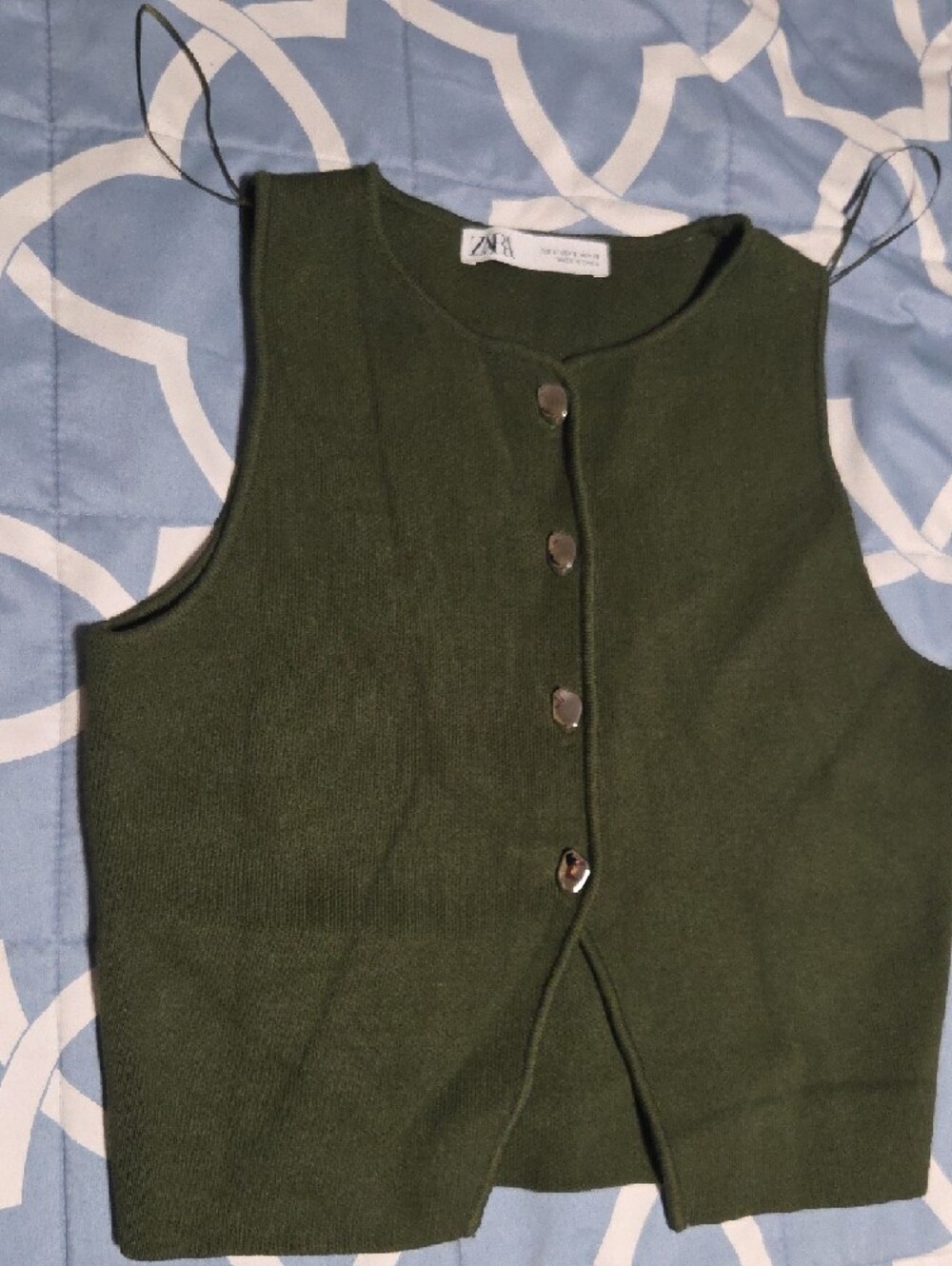 Zara Olive Green Ribbed Button-Front Tank - Picture 3 of 4